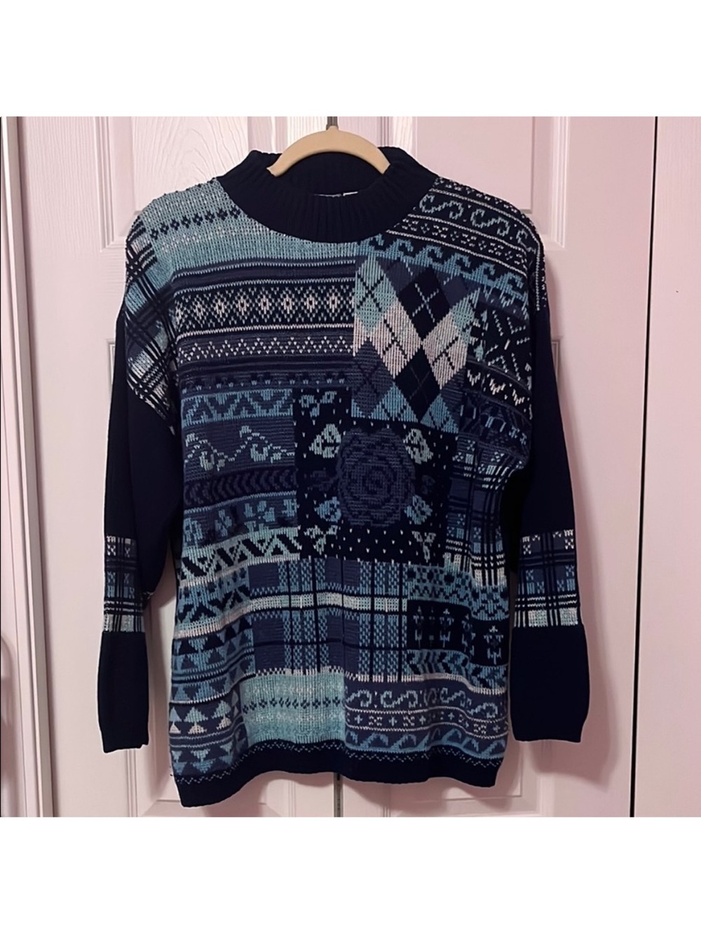 Blue Patterned Knit Sweater